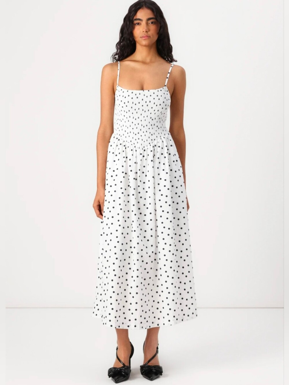 Abercrombie & Fitch | XXL Petite | Polka Dot Smocked Dip Waist Midi Dress